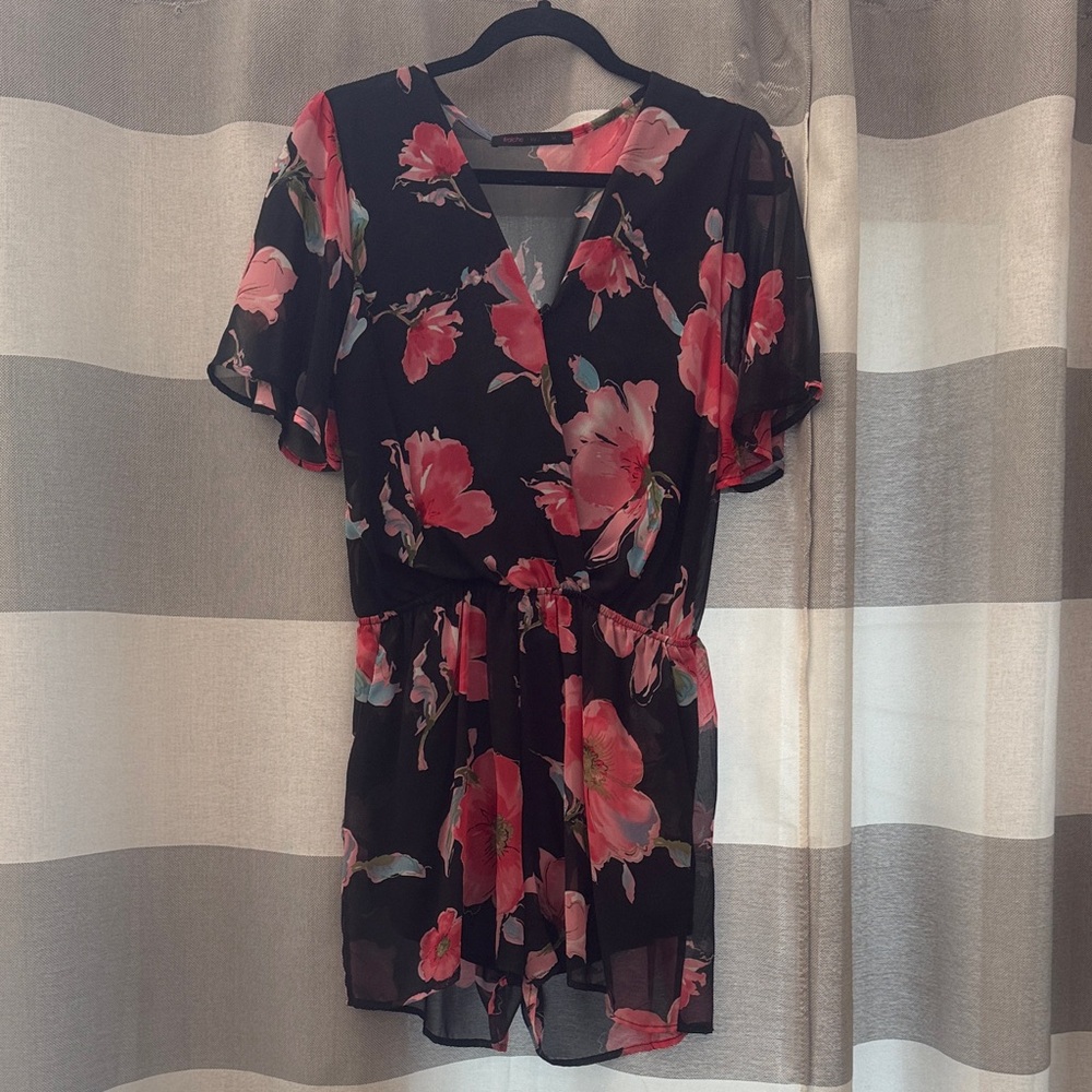 Floral Black and Pink Jumpsuit